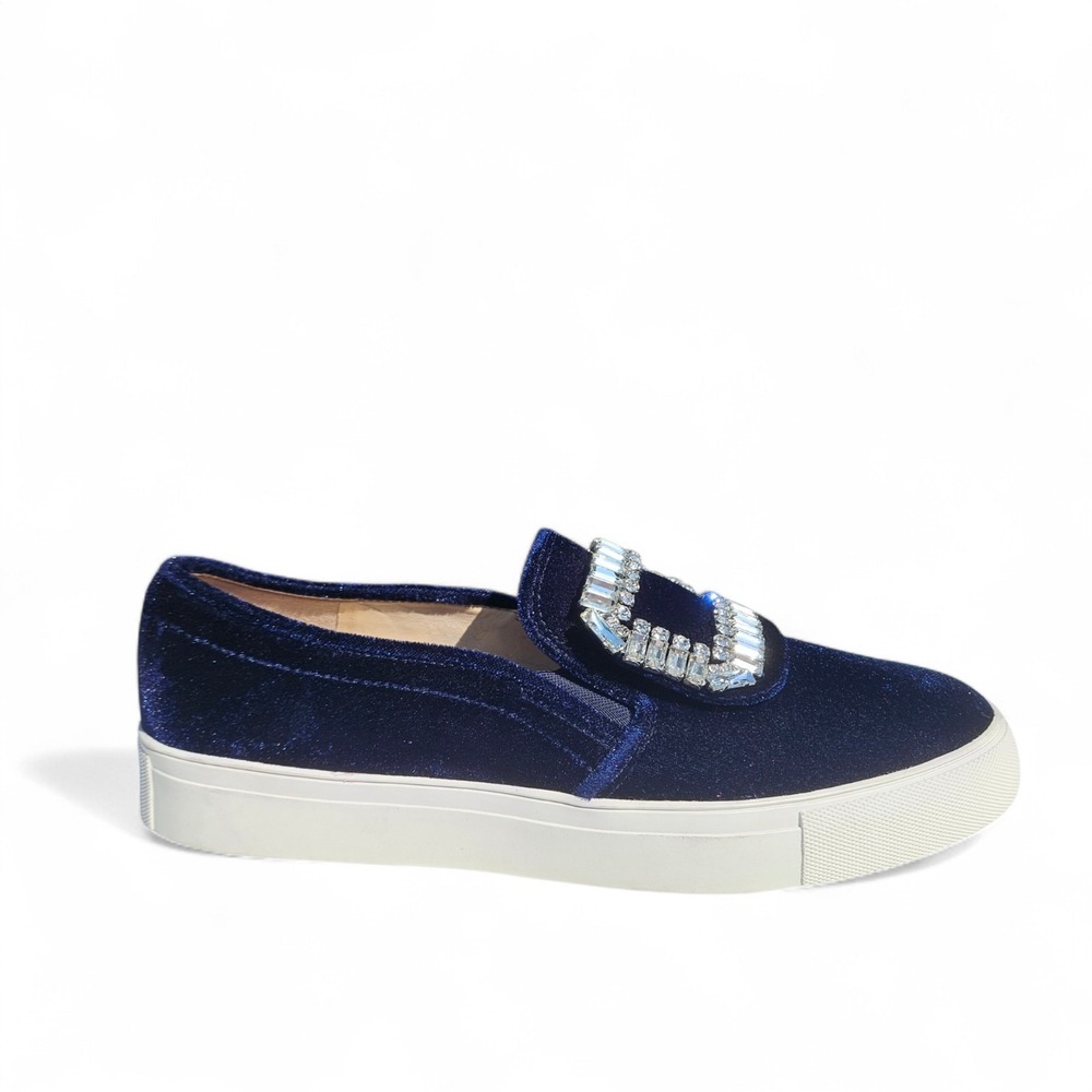 Karl Lagerfeld Paris Sneakers Velvet Navy Blue Slip On Shoes Rhinestones Ermine